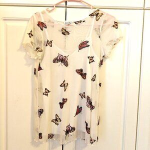 Love Fire White Butterfly Top, Size Medium